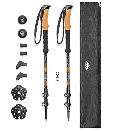 Cascade Mountain Tech Aluminum Adjustable Trekking Poles - Lightweight Quick Lock Walking Or Hiking Stick - 1 Set (2 Poles), Cork Grip