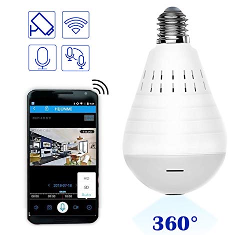 Light Bulb Camera, with 1080P Full HD, WiFi, Night Vision, Two Way Communication, Cell Phone App, Wireless IP Dog Camera for Baby/Pet/Nanny Monitor, Cloud/MicroSD Support