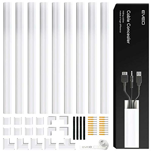 Cable Concealer on Cord Cover Wall - Paintable Cable Cover for Wire Hiders for TV on Wall - Cable Management Cord Hider Wall Including Connectors & Adhesive Strips Connected to Cable Raceway