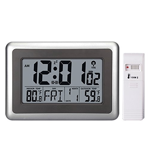 UMEXUS Atomic Wall Desk Clock Large Display with Indoor Outdoor Temperature Date Calendar Digital Alarm Clock Battery Operated for Kitchen Bedroom