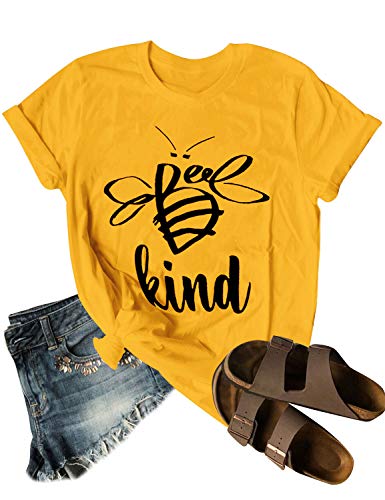 Dresswel Be Kind Tshirt Women Short Sleeve T-Shirt Bee Graphic Tee Long Sleeve Pocket Shirt Casual Tops