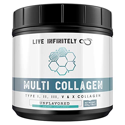 Multi-Collagen Peptides Protein Powder - Type I, II, III, V & X - Pure Blend of Grass-fed Beef, Chicken, Eggshell, Wild Fish & Bone Broth - All 9 Essential Amino Acids - Unflavored (Unflavored, 16oz)