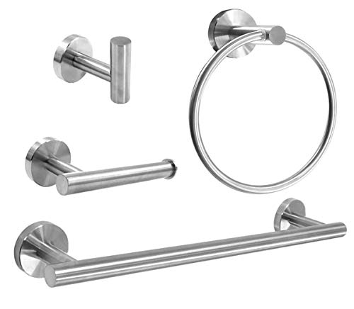 AIMILI HILIN 4 Pieces Bathroom Hardware Set,Towel Ring Toilet Paper Roll Holder-Towel Hooks-Towel Bar Sets SUS304 Stainless Steel Wall Mount Bathroom Accessories