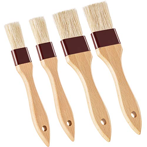 4 Pieces Pastry Brushes Basting Oil Brush with Boar Bristles and Beech Hardwood Handles Barbecue Oil Brush for Spreading Butter Cooking Baking Brush (1 Inch, 1 1/2 Inch)