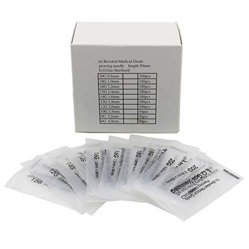 Ear Nose Piercing Needles - BoChang 50Pcs Mixed Sizes 12G 14G, 16G, 18G and 20G Individualized Package Body Piercing Needles for Piercing Supplies Piercing Kit Body Piercing Tool (50)