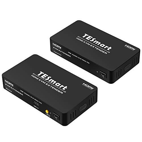 TESmart 328 ft HDMI KVM Extender Over Single Cat5e/cat6 Cable 4K@30HZ 1080P with IR Remote Support Extra USB 2.0 RS232 PoC L/R Audio Output- Up to 328 ft (One Sender + One Receiver)