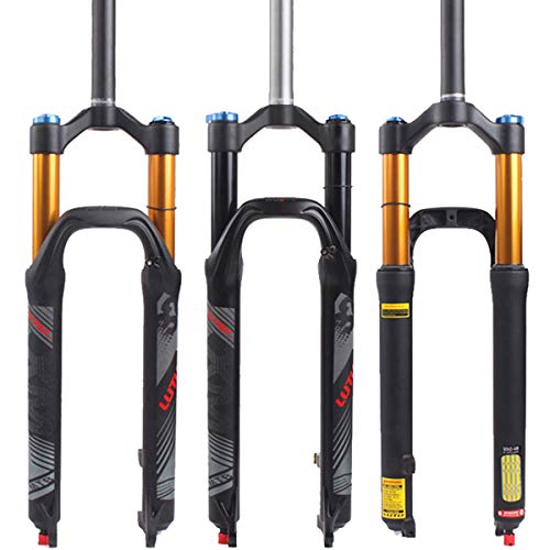 US STOCK LUTU 26/27.5/29 Air MTB Suspension Fork, Rebound Adjust Straight Tube 28.6mm QR 9mm Travel 120mm Manual/Crown Lockout Mountain Bike Forks, Ultralight Gas Shock XC Bicycle (Black, 27.5)