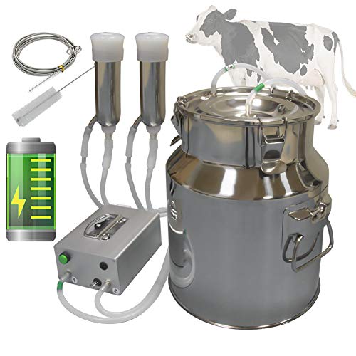 Hantop Cow Milking Machine, Pulsation Rechargeable Battery Vacuum Pump Milker, Automatic Portable Livestock Milking Equipment (Battery Milker 14L,for Cow)