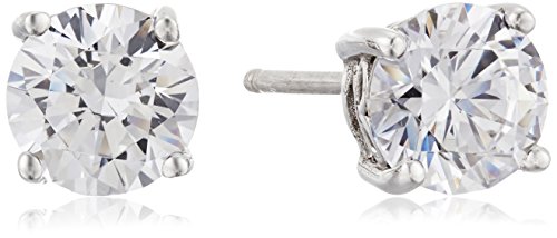 Platinum Plated Sterling Silver Stud Earrings set with Round Cut Swarovski Zirconia (2 cttw)