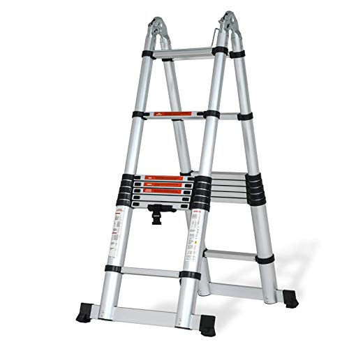 SUNCOO Multi-Position Ladders, 2.8-24.5Ft. Extension Ladder, Lightweight Aluminum Telescoping Ladders, Easy Retraction Anti-Slip Telescopic Extendable Climb Attic Ladder with 330 lbs Weight Rating