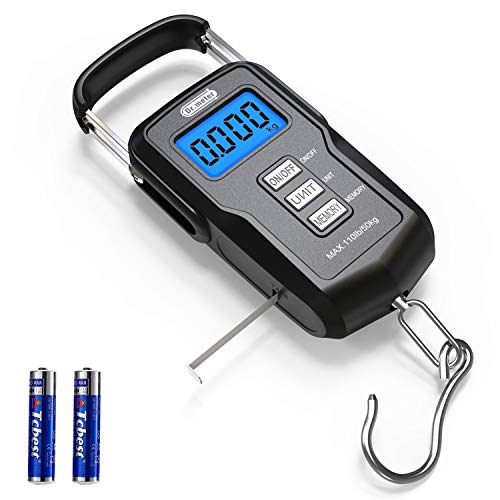 Dr.meter [Upgraded] FS01 Fishing Scale, 110lb/50kg Digital Hanging Scale with Backlit LCD Display, Measuring Tape and 2 AAA Batteries