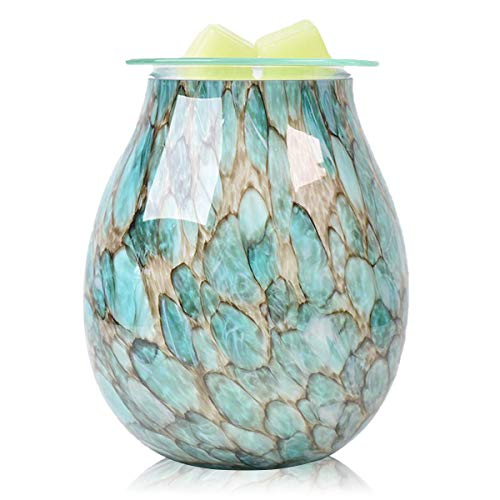 EQUSUPRO Glass Electric Essential Oil Warmer Electric Incense Wax Tart Burner Wax Melt Warmer Fragrance Night Light Aroma Decorative for Home Office Bedroom Living Room Gifts (Light Blue)