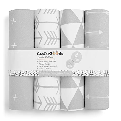 Bassinet Bed Sheets – Premium Bassinet Fitted Sheets 4 Pack – 100% Jersey Knit Cotton Cradle Sheets – Bassinet Bedding for Standard Size Oval or Halo Bassinet Pads – Bassinet Sheet for Boy & Girl