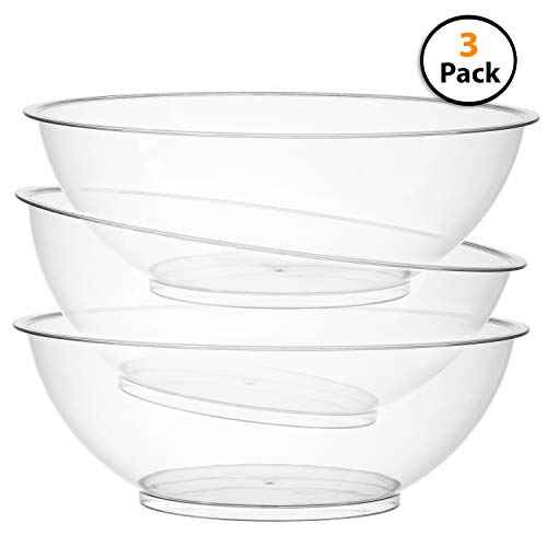 Set of 3 | 10-inch Vista Plastic Serving bowls, Salad and Snack Bowl, for Side Dishes, Round