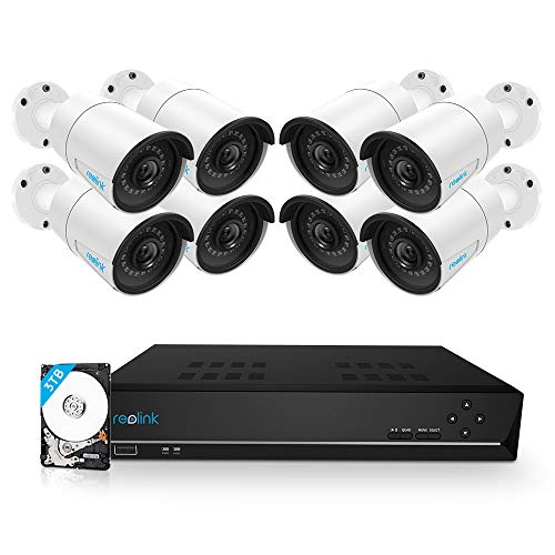 Reolink 16CH 5MP PoE Home Security Camera System, 8 x Wired 5MP Outdoor PoE IP Cameras, 5MP 16 Channel NVR Security System w/ 3TB HDD for 7/24 Recording Super HD RLK16-410B8-5MP