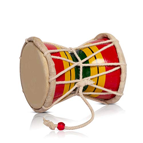 Handmade Wooden & Leather Classical Indian Folk Dumroo Damroo Damaru Hand Drum Set Percussion Decorative Collectible Showpiece World Musical Instruments Fun For Adults Kids Babies Birthday Gift