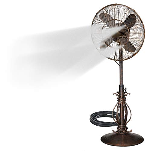 Oscillating Fan with Misting Kit - 3 Cooling Speeds with High RPM - 40” to 51” Adjustable Height - Art Deco Floor Fan with Weighted Base and All-Weather UV Paint for Outdoor Use (Rustique)