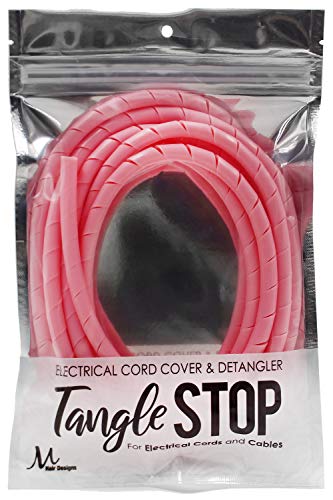 Tangle Stop Cord Cover and Detangler | Perfect for Cable Management (9-Foot, Pink)