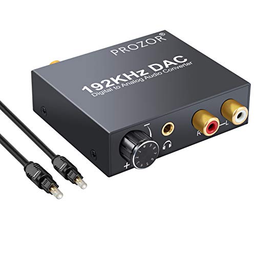 PROZOR Digital to Analog Converter 192kHz DAC Supports Volume Control Digital Coaxial SPDIF Toslink to Analog Stereo L/R RCA 3.5mm Jack Audio Adapter for PS3 HD DVD PS4 Home Cinema Systems AV Amps