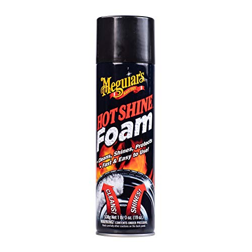 Meguiar's Hot Shine Tire Foam – Aerosol Tire Shine for Glossy, Rich Black Tires – G13919, 19 oz