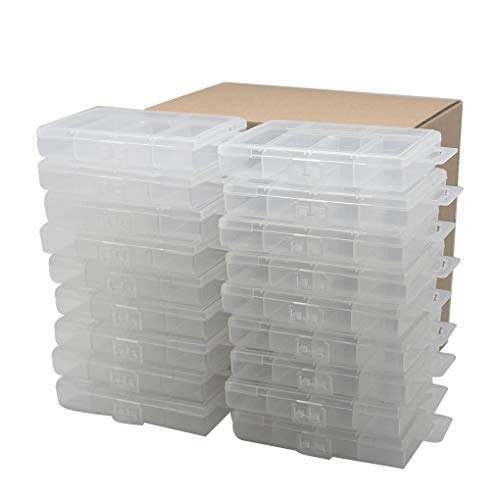 BangQiao 18 Pack Tiny Plastic Clear Storage Parts Case Box with 6 Fixed Grids for Nail, Screw, Fastener, Hook, Hanging Kit, Wall Anchor and Wedge