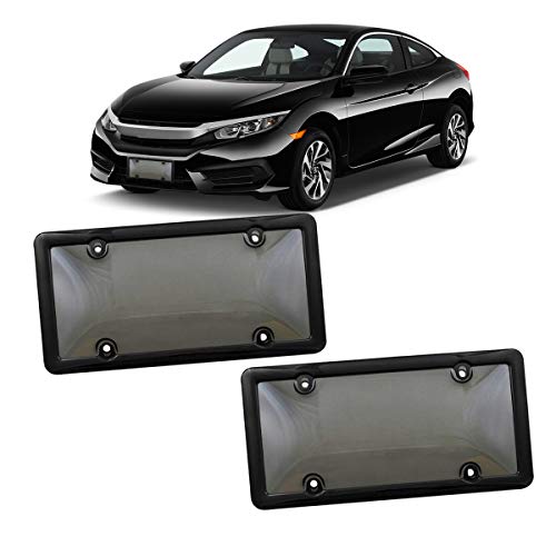 VaygWay Smoked Car Plate Cover- Frames Shields Combo Screws Included-Unbreakable Tinted Fits US Standard Plates 2 Pk Novelty Bubble Design Covers