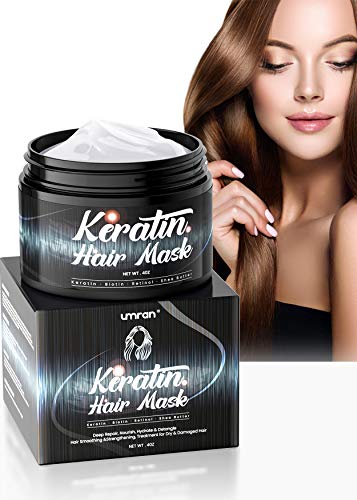 UMRAN Keratin Hair Mask - Moistorize and smoothen hair - Intensive Treatment for Dry Damaged Hair with Biotin,Retinol and Shea Butter - Hair Care Products for Women & Men