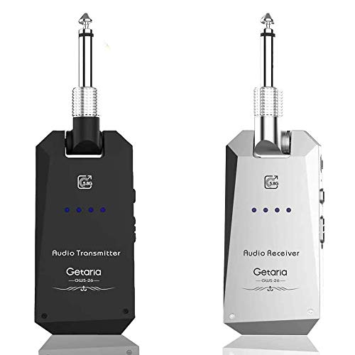 Getaria Wireless Guitar Transmitter Receiver Set 5.8GH Wireless Guitar System 4 Channels for Electric Guitar Bass (Silver/Black)