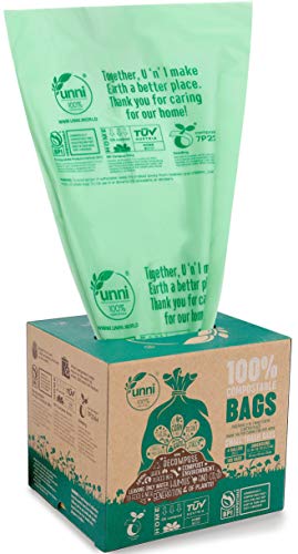 UNNI ASTM D6400 100% Compostable Trash Bags, 4 Gallon, 15 Liter, 200 Count, Extra Thick 0.75 Mils, Small Garbage Bags,Wastebasket Bin Liners, US BPI and Europe OK Compost Home Certified, San Francisco