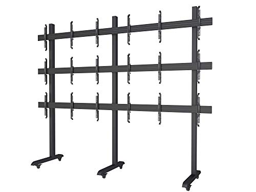 3x3 Video Wall Rolling Mount Cart Display with Micro Adjustment Arms Vesa Universal TV Television