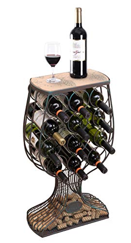 Vintiquewise Wine Rack with Cork Holder Vintage Decorative Wooden Metal Goblet Shaped Freestanding, Black