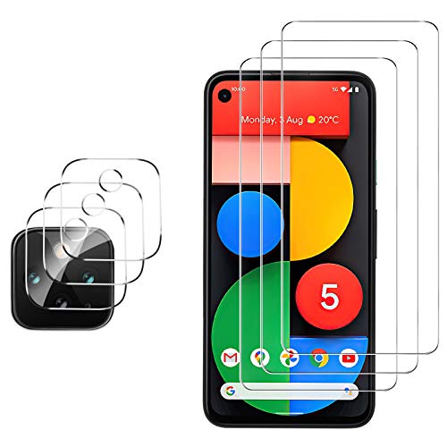 GESMA for Google Pixel 5 Screen Protector and Camera Protector, [3 Screen Protectors+3 Camera Protectors][Touch Sensitive] Tempered Glass Screen Protector for Google Pixel 5(Clear)