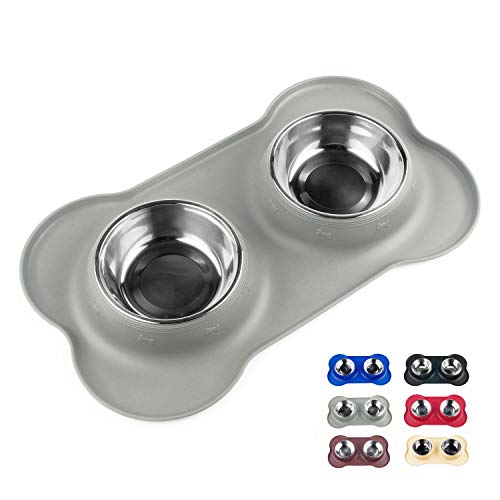 Sequoialake Dog Bowls with Anti-Overflow and Anti-Skid Silicone Dog Food Mat, Stainless Steel Feeder Easy to Clean for Small Medium Large Dogs Cats Pets