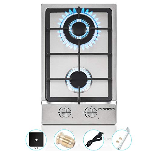 12 Inches Gas CooktopHigh Gas StoveGasHob Stove TopRvStove2 BurnersGasRange Double Burner Gas Stoves Kitchen High Gas StoveStainless Steel Built-In Gas HobLPG/NG Dual Fuel Easy to Clean