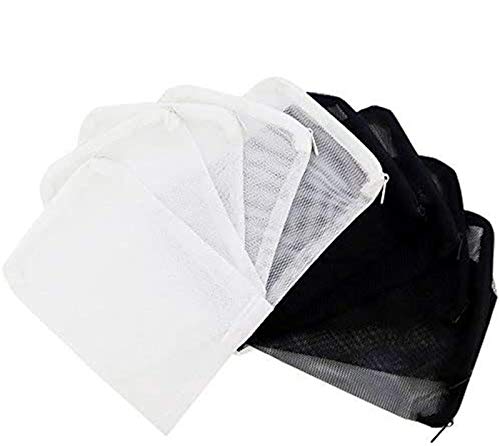 DEPEPE 10pcs Aquarium Filter Bags (5pcs Black + 5pcs White) for Activated Carbon, Biospheres, Ceramic Rings, etc. Clean and Recyclable