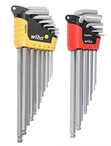 WIHA 66982 ErgoStar Ball End Hex L-Key, Inch and Metric, 22-Piece