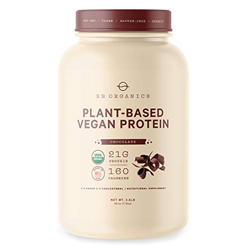 SB Organics Vegan Protein Powder 2.5 lbs - Organic Plant Based Vegan Vegetarian High Protein Powder Shake Mix - 21 Grams of Vegetable Protein - Chocolate - 30 Servings