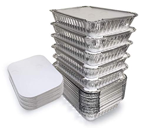 55 Pack - 2.25 LB Aluminum Pan/Containers with Lids/To Go Containers/Aluminum Pans with Lids/Take Out Containers/Aluminum Foil Food Containers From Spare - 2.25Lb Capacity 8.7' x 6.2' x 2.1'