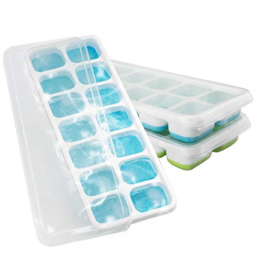 3 Packs Ice Cube Trays Easy Release Ice Cube Tray with Lids Flexible Silicone Stackable Ice Trays BPA Free and Dishwasher Safe