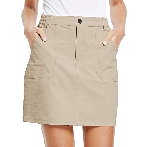 BALEAF Women's Outdoor Skort UPF 50 Active Athletic Skort Casual Skort Skirt with Zip Pockets Hiking Golf Khaki L