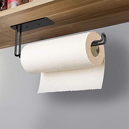 Vanwood Self Adhesive Paper Towel Holder Under Kitchen Cabinet, Paper Towel Rack Stick on Wall, Matte Black Paper Holder Mounted Vertical or Horizontal in Screws or Adhesive, SUS304 Stainless Steel