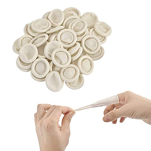 Jeembay Finger Cots- Pack of 50 -Disposable and Durable Medium Size Latex Finger Protectors for Multiple Uses