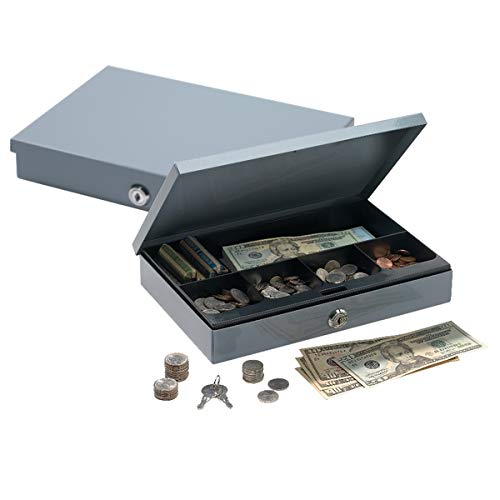 Ultra-Slim Cash Box with Security Lock, 2'H x 11 1/4'W x 7 1/2'D, Gray