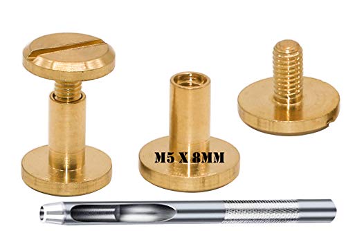 15PACK Brass Chicago Screws Rivets Bookbinding Stud Screws Nail Rivet Flat Head Screwing Fasteners Screw Posts Chicago Screw DIY Purse Collar Belt Shoes Case Jean Leather D10 (Height 8mm, Gold)