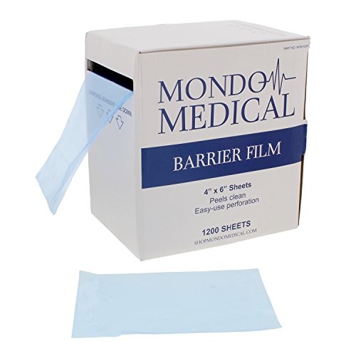 MonMed Barrier Film and Film Box Dispenser - 1200 Blue Tape Barrier Sheets Medical Barrier Film, 4 x 6 Inch