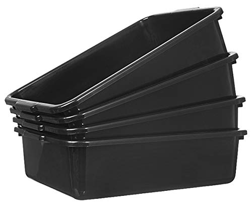 4 Pack Bus Box, Black Commercial Plastic Bus Tub, Utility Tote Box Wash Basin with Handle, 8L