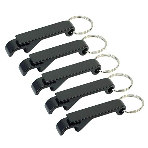 Set of 5 - JUSTMIKE'S Black Key Chain Beer Bottle Opener / Pocket Small Bar Claw Beverage Keychain Ring