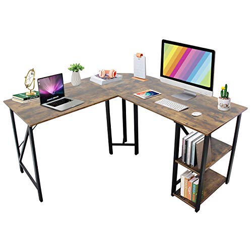 59'x55' Large L Shaped Corner Table Computer Desk, Bizzoelife Home Office PC Laptop Gaming Desks with CPU Stand and Storage Shelf, Wood & Steel Study Writing Workstation for Space-Saving (All Rustic)