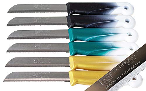 SMI 6 pcs – Professional Vegetable knife Set Serrated Fruit Knife Set of 6 Kitchen Knife Multi Color Fixed Blade Knife, German Steel Solingen Semi Flexible