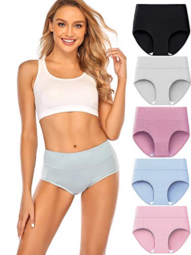 Macochoi Womens High Waisted Briefs Cotton Stretch Plus Size Panties Full Coverage Underwear for Women Pack Soft Slimming Tummy Control Body Shaping Briefs for Ladies Multipack C1-XL